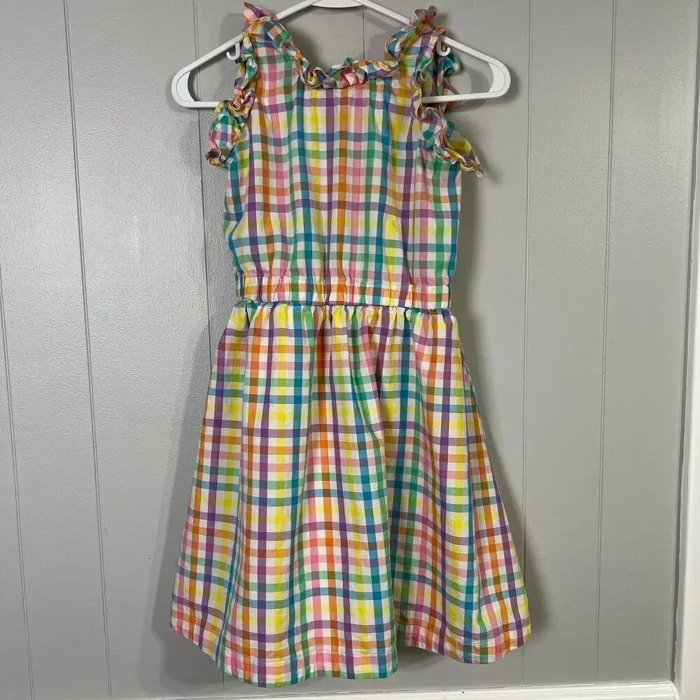 Crewcuts J Crew Girls 10 Rainbow Gingham Madras Ruffle Dress Cotton